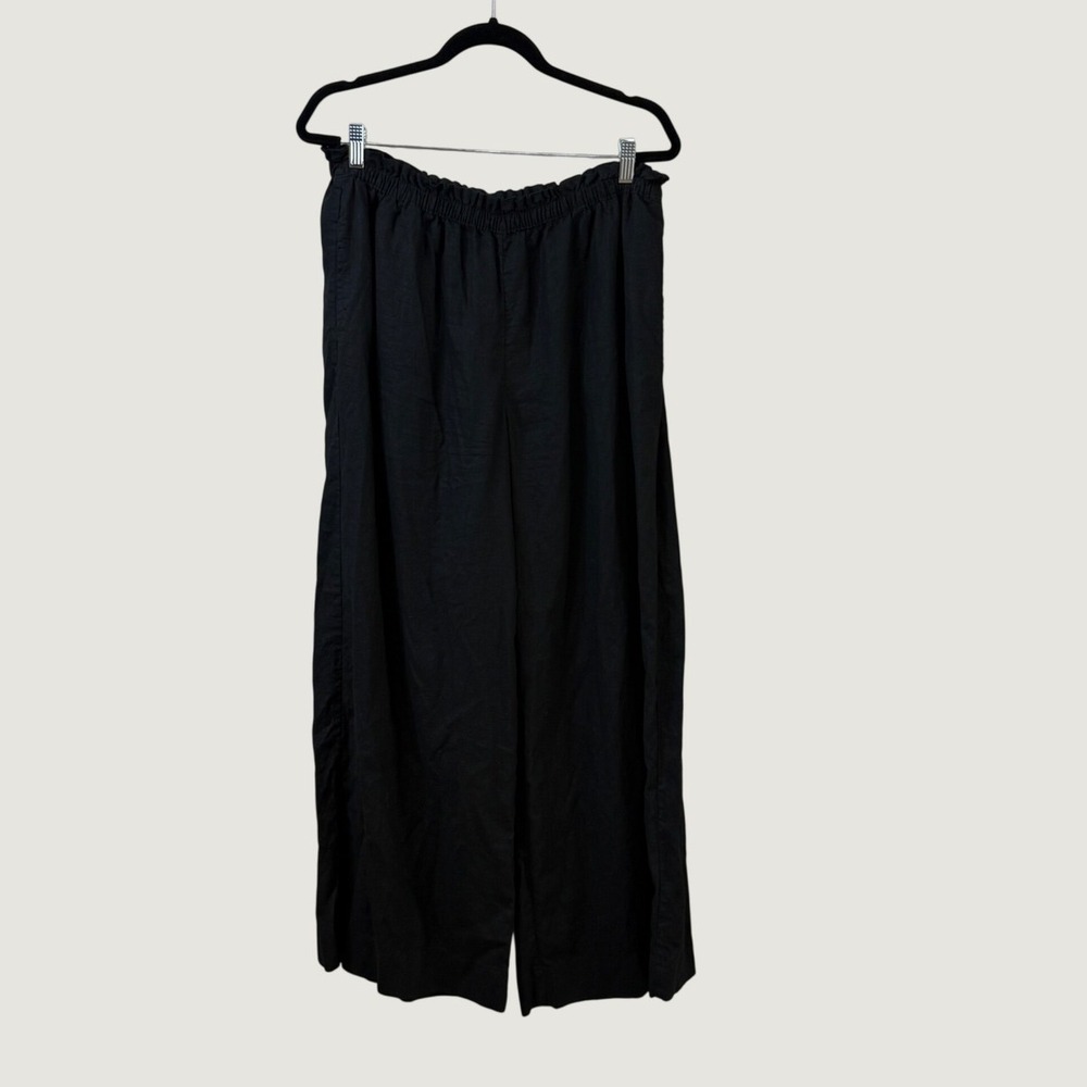 Aerie Wide Leg Linen Blend Pants Black Size Large Coastal Boho Relaxed Trousers